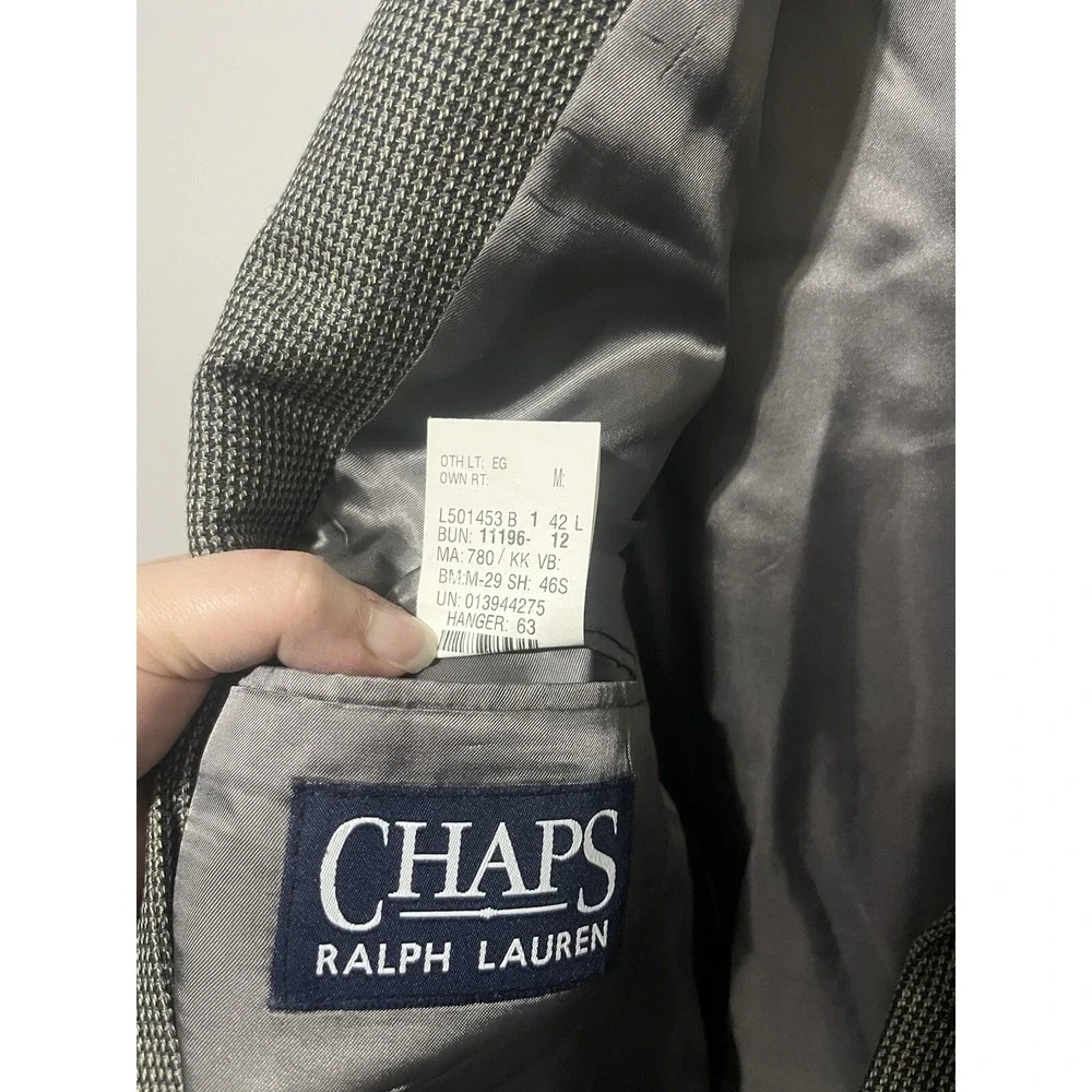 Vintage Canada CHAPS RALPH‎ LAUREN Silk Wool Houndstooth Blazer Jacket Suit 42L